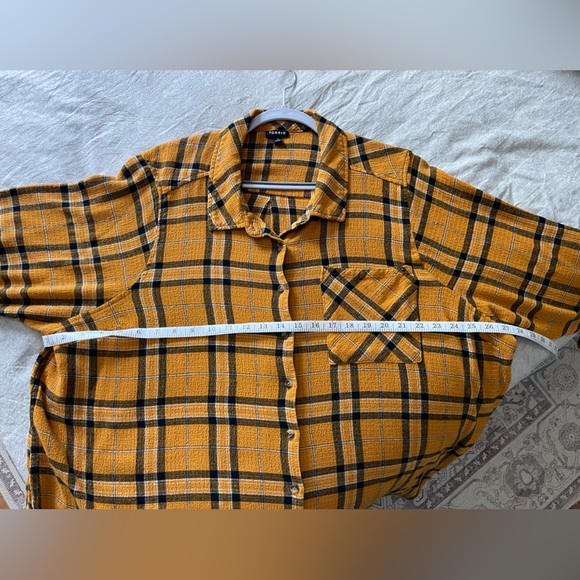 Torrid Plaid Button Down Shirt Size 4 | Mustard Yellow Flannel Oversized Top - Picture 5 of 5